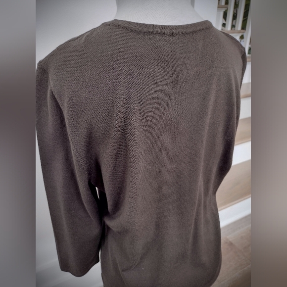 Like New W's Medium Doncaster Sport Dark Olive Green 3/4 Sleeve Blouse 80% Silk - Picture 8 of 12